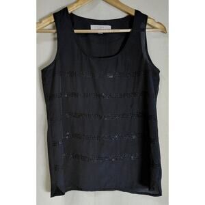 LOFT PETITES Black Sleeveless Tank Top Solid Scoop Neck Women Size XSP